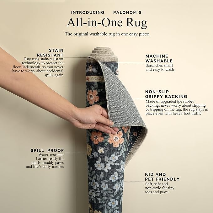 Washable Living Room Area Rug: 6x9 Area Rugs for Bedroom Vintage Stain Resistant Non Slip Low Pile Soft Lightweight Carpet Rugs for Kitchen Dining Room Farmhouse Kids Room Nursery - Image 4