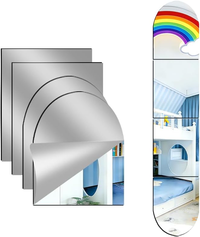 4-piece set of acrylic wall mounted mirrors,12x16 inch self-adhesive frameless square combined with curved makeup lenses, flexible plastic lenses for bedrooms, home use, gym doors (4pcs - 12‘’×16‘’) by Unknown