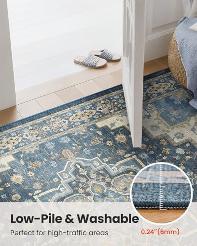 AMADA HOMEFURNISHING 8x10 Area Rug for Living Room, Vintage Washable Area Rug Low-Pile & Non-Slip Carpet for Bedroom Dining Room Nursery Home Office, Navy Blue/Beige - Image 6
