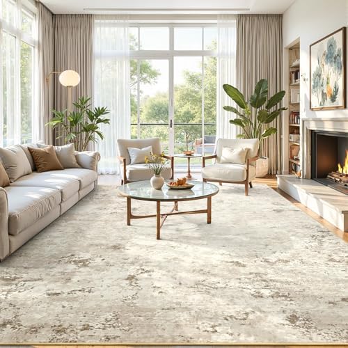 Toneed Washable 6x9 Beige Area Rug with Non-Slip Backing for Living Room - Image 4