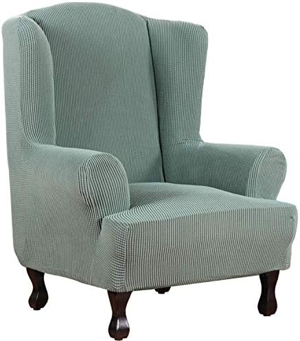 H.VERSAILTEX Wing Chair Slipcover Chair Covers for Wingback Chairs Wingback Chair Covers Slipcovers 1 Piece Stretch Sofa Cover Furniture Protector Soft Spandex Jacquard Checked Pattern, Sage by HVERSAILTEX