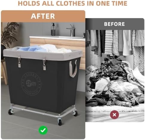 STORAGE MANIAC Commercial Laundry Hamper with Heavy Duty Steel Frame, 320 L Industrial Laundry Basket Cart with Wheels for Hotel, Home, Laundry Room, 31.7''L x 19.3''W x 30.91''H, Large Black - Image 4