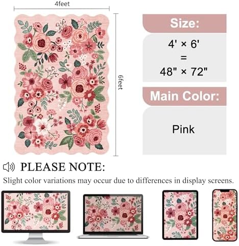 DUKINO 4x6 Area Rug, Non Slip Floral Washable Rug for Living Room, Pink - Image 2