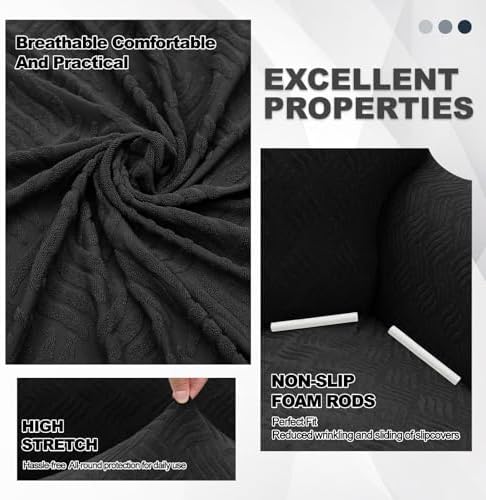 YEMYHOM Couch Cover Latest Jacquard Design High Stretch Sofa Chair Covers for Living Room, Pet Dog Cat Proof Armchair Slipcover Non Slip Magic Elastic Furniture Protector (Small, Leaf Patten Black) - Image 3