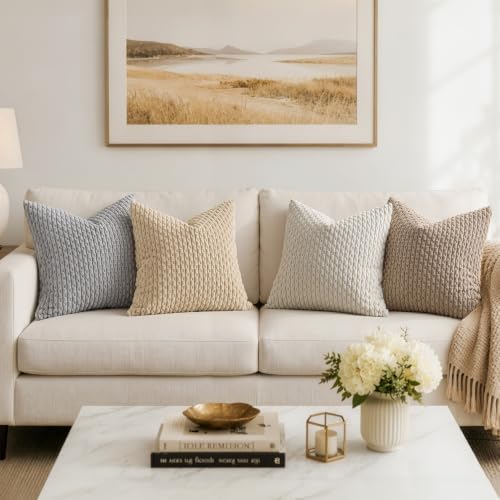 MIULEE Decorative Throw Pillow Covers 16x16 Beige Textured Corduroy - Image 3
