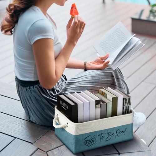 Marsui 1 Pcs TBR Basket Book Storage Bin Bookish Gifts, White Green - Image 6