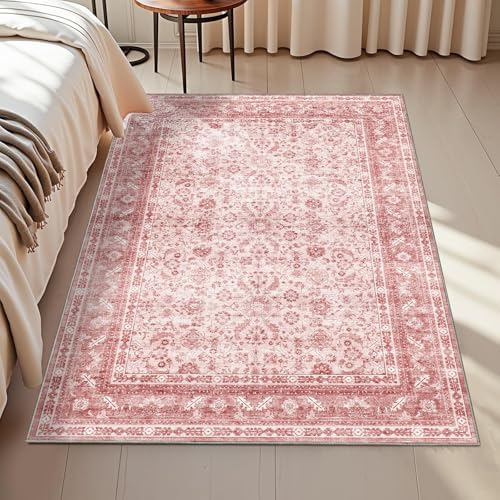 OPPODREAM Vintage Pink Area Rugs 3x5, Washable Rug for Living Room by OPPODREAM