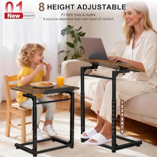 Tv Tray Table Set of 2, Living Room Table Sets 8-Level Adjustable Height Couch Side Table,90° Tilt Angle foldable End Table,Laptop Table with Phone & Tablet Slot Dinner Tray Desk for Recliner/Sofa/Bed - Image 3