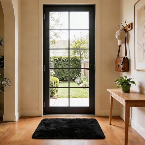 Ophanie Small Black Entryway Throw Rugs for Bedroom, 2x3 Mini Area Rug, Affordable Non Slip Fluffy Carpet, Fuzzy Soft Living Room Rug, Home Decor Aesthetic, Nursery - Image 3