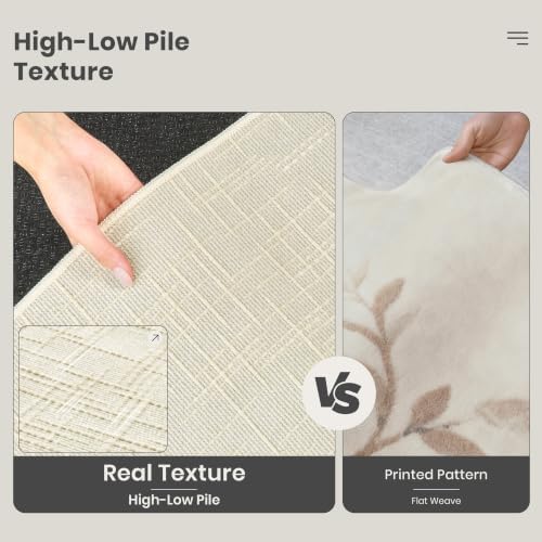 Valenrug Washable Rugs 5x7, High-Low Pile Area Rugs for Living Room, Ivory - Image 5