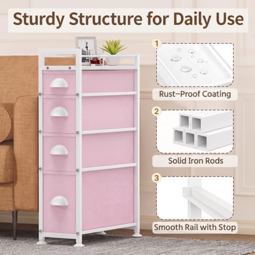 LASZOLA Narrow Cabinet Slim Storage Cart for Bathroom Small Space, Pink - Image 6