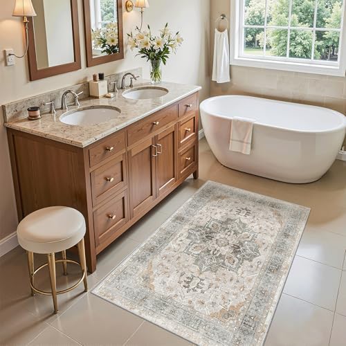 Madane Washable Area Rug 2x3 Small Entryway Rugs Non-Slip Light Taupe Brown - Image 3