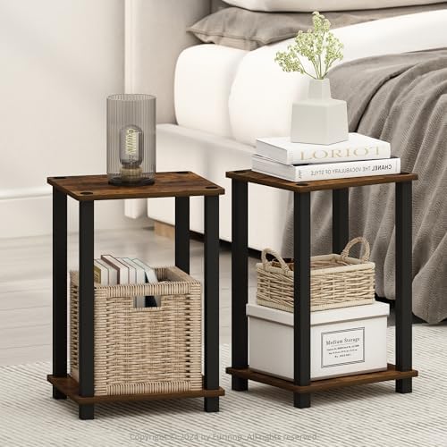 Furinno Simplistic Set of 2 Toolless 2-Tier Night Stand, Amber Pine by Furinno-FitsYourSpaceFitsYourBudget