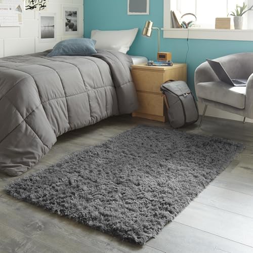 Ophanie Washable 3x5 Area Rug, Bedside Preppy Dorm Rug, College Essentials Non Slip Grey Small Carpets for Bedroom, Anti Slip Fluffy Gray Living Room, Home Decor Aesthetic, Nursery - Image 5