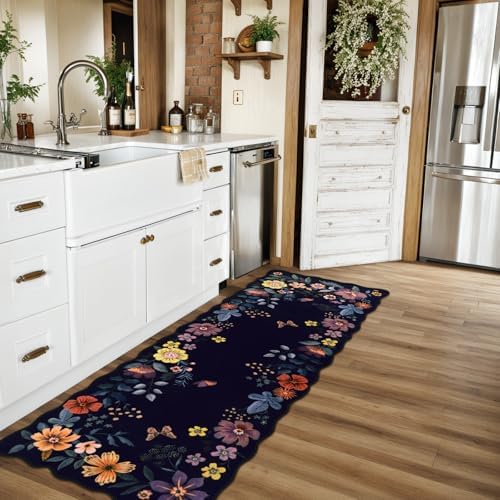 Lahome Floral Kitchen Runner, 2X6 Purple Washable Runner Rug Non-Slip - Image 2