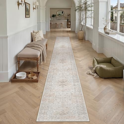 2'6x12 Washable Runner Rug Beige Grey Non Slip Vintage Carpet - Image 2