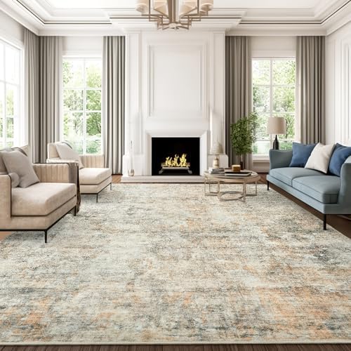 Soalmost 9x12 Area Rugs for Living Room Washable Rug Abstract Orange/Brown by Soalmost