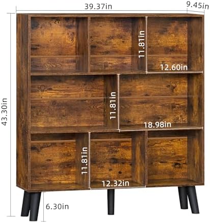 LEYAOYAO 8 Cube Bookshelf, Mid-Century Modern Book Shelf with Legs, Brown - Image 2