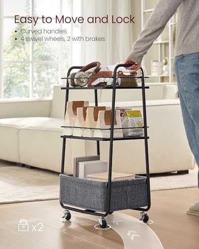 VASAGLE Storage Cart with Fabric Basket, 3-Tier Rolling Utility Cart - Image 6