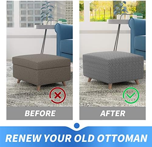 MAXIJIN Jacquard Ottoman Cover Slipcovers Folding Storage Stool Furniture Protector Cover Soft Thick Rectangle Foot Rest Slipcover with Elastic Bottom (Ottoman Large, Light Gray) - Image 4