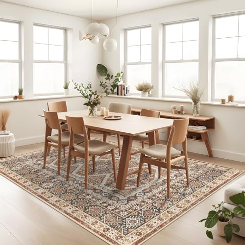 Ksrau 8x10 Area Rug Washable Vintage: Non Slip Living Room Large Rugs Brick - Image 3