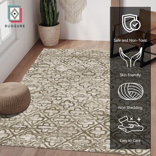 RUGSURE Washable Area Rugs, 5' x 7' - 1/6 Thick - Stain & Water Resistant Non-Slip - Perfect Resistant Rug for Living Room, Bedroom, Nursery, Pet & Child Friendly, Vibrant Colors Rugs, Brown - Image 2