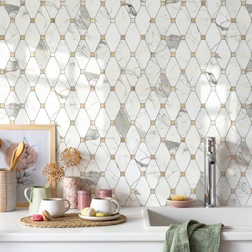 STICKGOO 10 Sheets Peel and Stick Backsplash, Polished Carrara White - Image 4