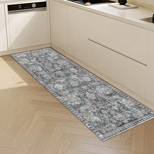 RUGSURE Washable Area Rugs - Perfect for Living Room, Bedroom, Kids Room, Nursery - Stain & Water Resistant Non-Slip, Pet & Child Friendly, Vintage Tribal Area Rugs (Grey and Bule, 2'6'' x 8') - Image 3