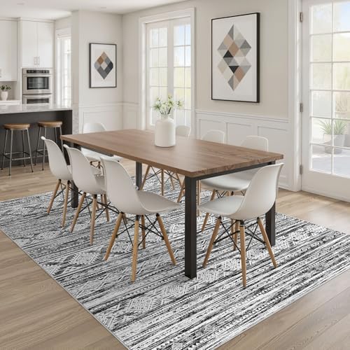 Nakagishi Area Rug Living Room Rugs: 7X9 Machine Washable Boho Large Neutral Farmhouse Stain Resistant Moroccan Indoor Floor Carpet for Bedroom Nursery Dorm Dining Room Home-White Black - Image 7