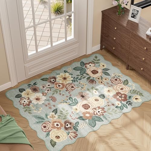 DUKINO 2x3 Rug for Entryway, Floral Door Mat Washable Rug, Sage Green - Image 3