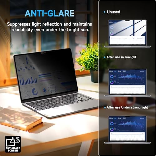 Mamol Privacy Screen for MacBook Air 15 Inch (2023-2025, M2, M3,M4)- A2941 A3114, MagicSuction™ Removable Vacuum Adsorption Anti Spy,Anti Glare Anti Blue Light Filter for Mac Laptop Computer - Image 5