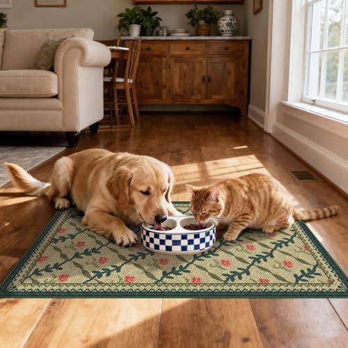 Front Door Mat Outside Entrance, 2x3 Green Brown Floral Trellis Rug - Image 5