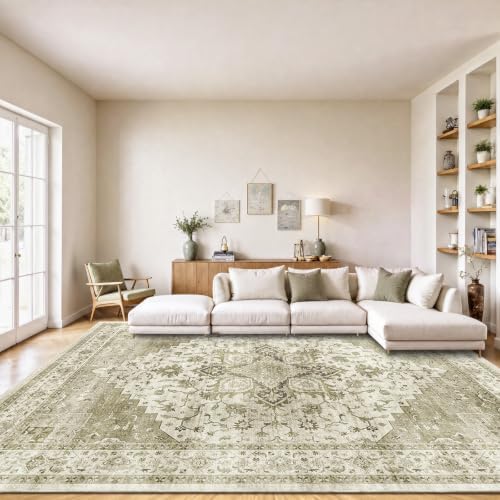AMADA HOMEFURNISHING 8x10 Washable Area Rug, Low-Profile Large Area Rug with Non-Slip Backing & Durable Edge Binding, Vintage Large Rugs for Living Room, Bedroom, Dinning Room by AMADAHOMEFURNISHING