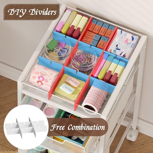 Rolling Utility Cart with 3 Drawers, Craft Organizer and Storage with DIY Divider, Lockable Wheels, Multi-Functional Storage for Art Supplies, Store for Brushes & Paints & Artifacts,White - Image 4