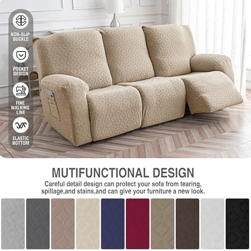Gennia Waterproof Recliner Sofa Cover,3 Seat Couch Cover,Khaki - Image 5