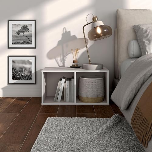 Homes: Inside + Out Apexa 2-Cube Storage Organizer Shelves, Stackable Wood Bookcase Fits Cubby Bins for Organization, Dorm Teen Room Decor & Home Office, Taupe Grey - Image 2