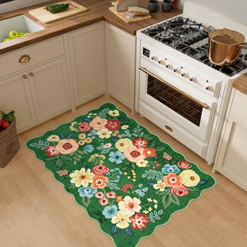 DUKINO 2x3 Rug for Entryway, Floral Door Mat Washable Rug, Dark Green - Image 5