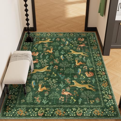 DUKINO 3x5 Rug, Washable Animal Area Rug for Bedroom Non Slip, Green - Image 5
