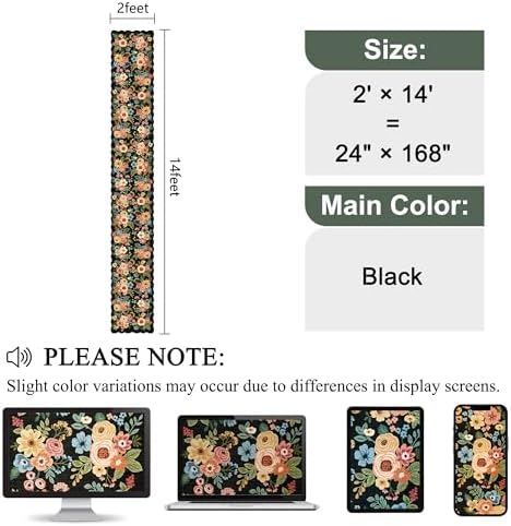 DUKINO 2x14 Hallway Runner Rug, Floral Washable Kitchen Rug, Black - Image 2