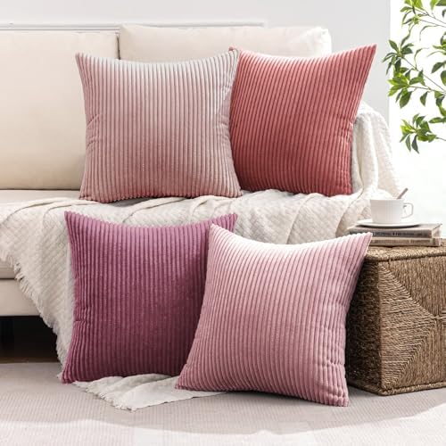 MIULEE Soft Corduroy Decorative Throw Pillow Covers Purple Pink 18x18 - Image 2
