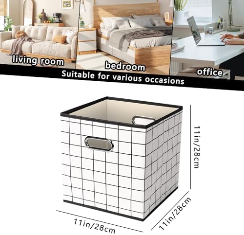 Yunkeeeper storage bins Cubes, Fabric Cube Organizer with Handle, Foldable Cube Bins for Cloth or Accessary Storage, 11x11x11, Set of 3,(White grid) - Image 2