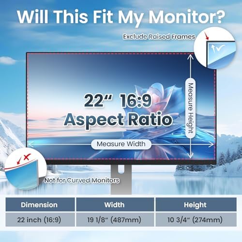 Magnetic 22 Inch Privacy Screen for Computer Monitor 16:9 Aspect Ratio,Removable Anti Blue Light Filter with Eye Protection,Hanging Anti-Spy Protector for Flat Desktop PC - Image 2