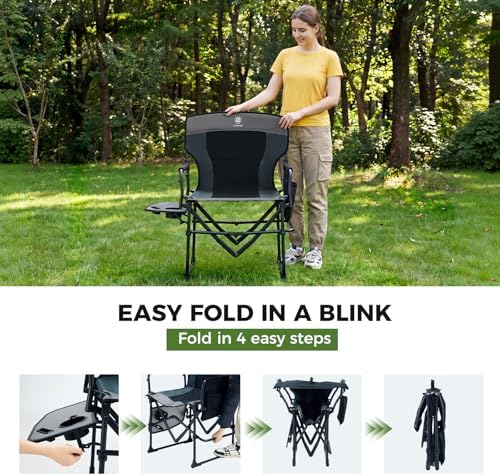 EVER ADVANCED Camping Directors' Chair with Side Table, Portable Folding with Compact Size, Heavy Duty Lawn Chair with Pocket for Camping, Sports and Fishing, 400lbs, Black Grey - Image 4
