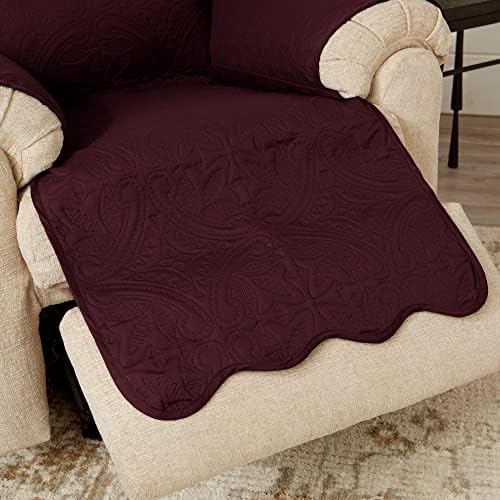 Great Bay Home Reversible Recliner Cover - Washable Slipcover Furniture Protector with Elastic Straps - Perfect for Kids & Pets - Quilted & Stitched Detail (Wine/Light Grey) - Image 6