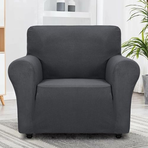 ZNSAYOTX Super Stretch Chair Slipcover Universal Sofa Chair Covers for Living Room Dogs Pet Furniture Protector Spandex Armchair Slipcovers with Anti Slip Foam Sticks (Dark Grey, Chair) - Image 5