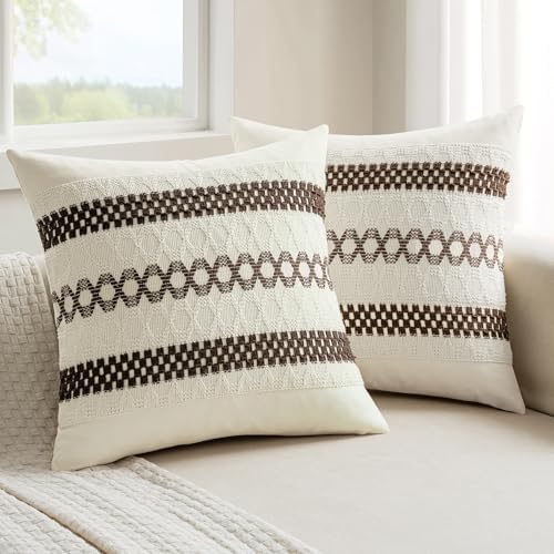 MIULEE Set of 2 Dark Brown Boho Decorative Pillow Covers 20x20 Inch by MIULEE