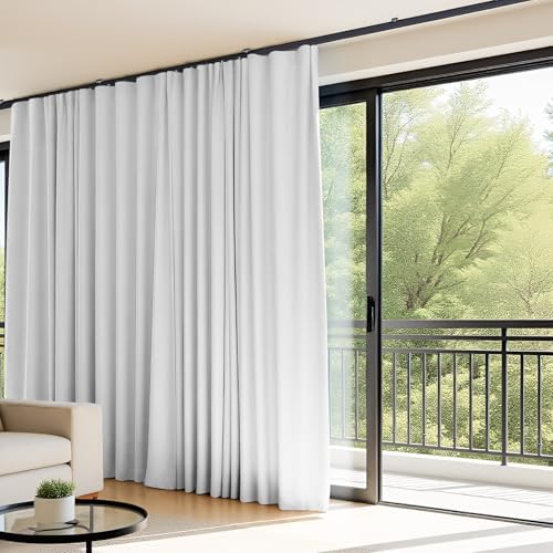 Room Divider Curtains Flexible Ceiling Tracks set Curtain track Ceiling Mount Blackout Curtain for Living Room Bedroom Ceiling Curtain Rod Privacy Divider Panel W180xH84 GreyishWhite Drape&Black rail - Image 2