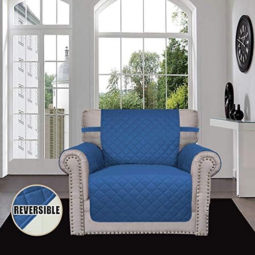 Easy-Going Reversible Couch Cover, Small Chair, Blue/Ivory - Image 2