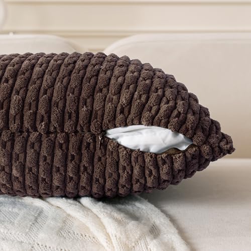 Set of 4 Dark Brown Decorative Throw Pillow Covers 16x16 Inch Corduroy Pillow Covers for Bed Couch Sofa Living Room Soft Square Cushion Cases - Image 4