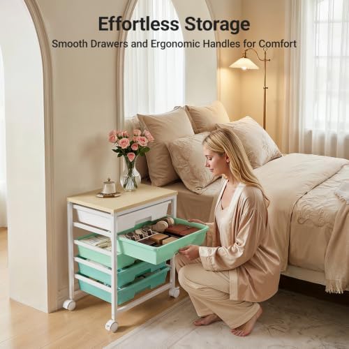 Pipishell Rolling Cart with 5 Drawers, Craft Storage Cart, Green Gradient - Image 2